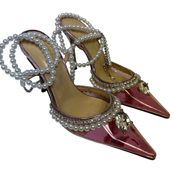 MACH & MACH Diamond of Elizabeth Pumps Women's Pink Pearl Pointed EU 36.5 US 6.5 - Picture 2 of 14